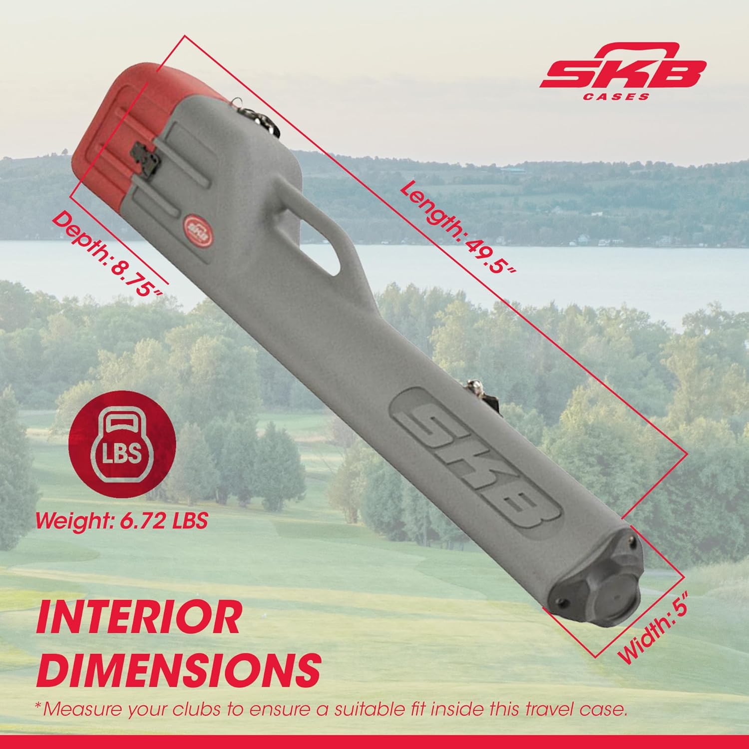 SKB Lightweight Hard Plastic Grey and Red Golf Travel Bag with Shoulder Strap, Sturdy and Ideal for Airline Travel, Can Carry up to 8 Golf Clubs