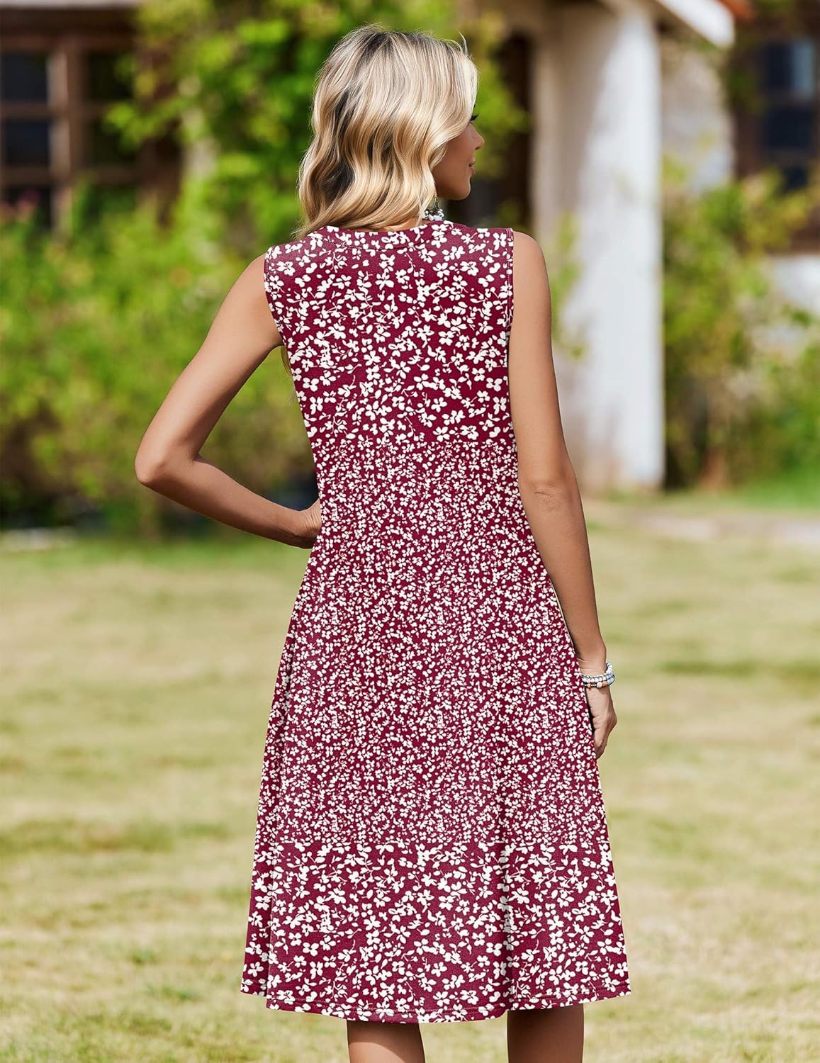 Zeagoo Women Summer Casual Dress 2026 Sleeveless Midi Tank Sundress with Pockets V Neck Buttons Pleated A Line Tshirt Dress - Image 6