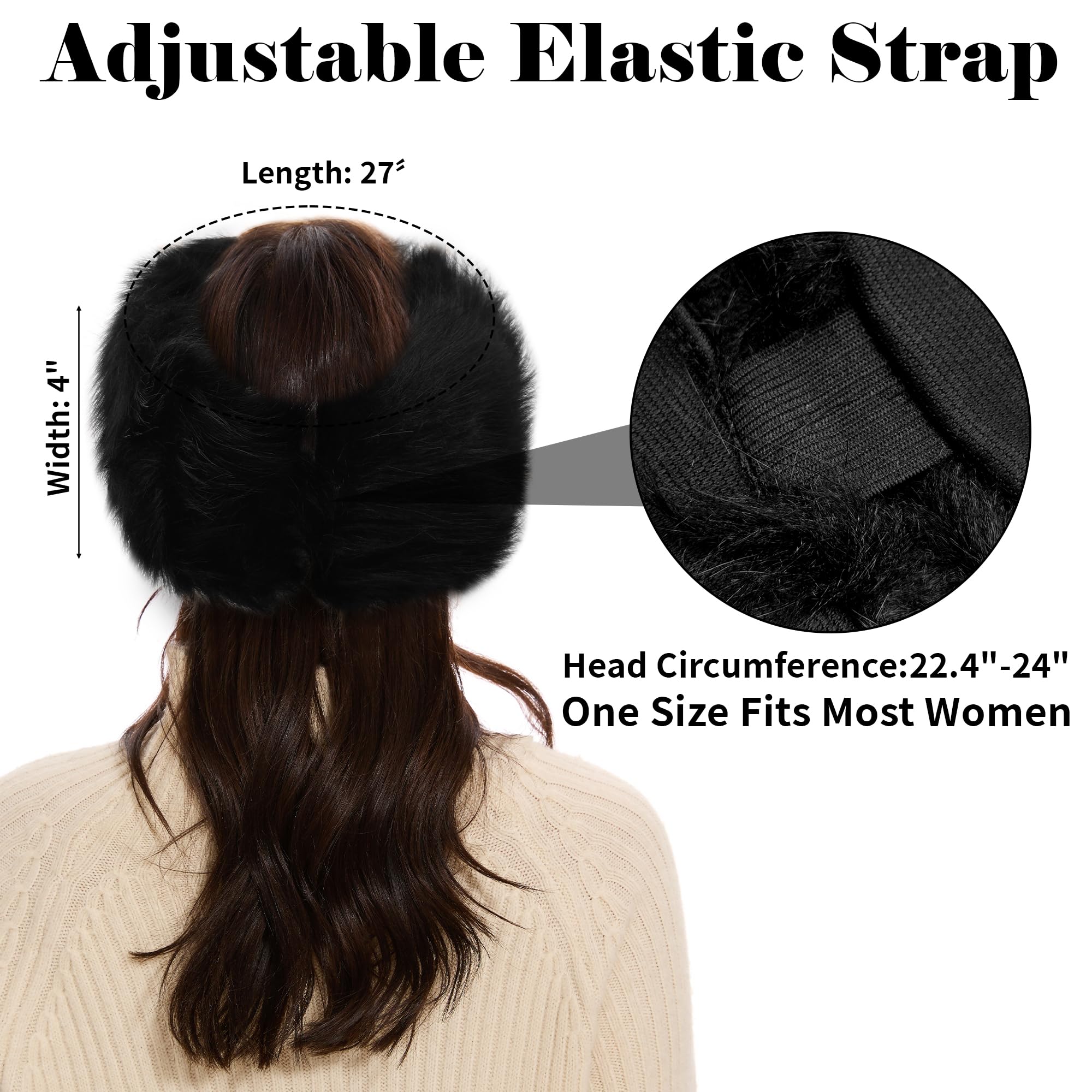 Ammiko Faux Fur Hat Elastic Winter Headbands For Women Earwarmer Black