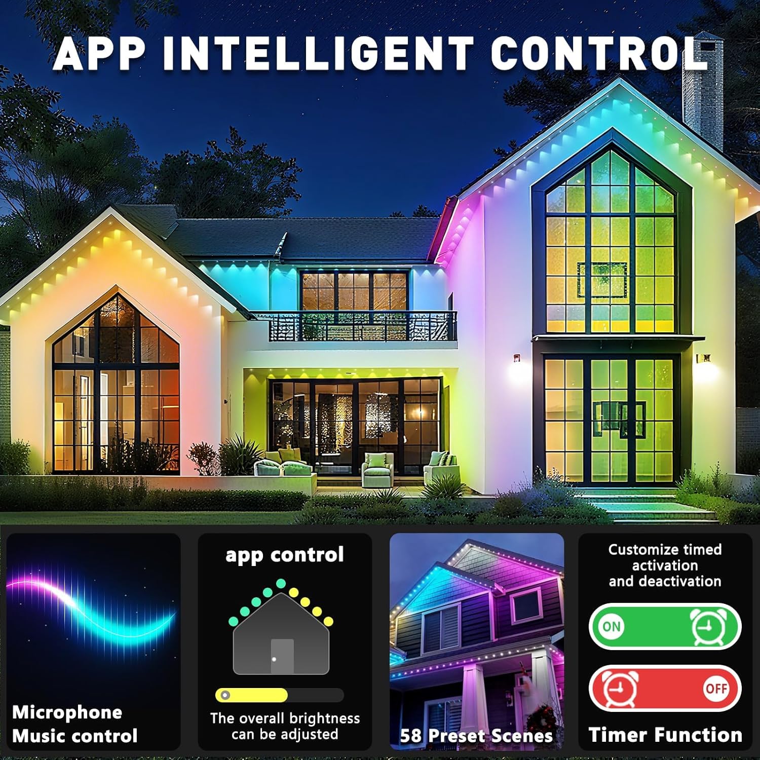 100FT Permanent Outdoor Lights, IP67 Waterproof for House Roof, Holiday, Party, Daily Lighting, Smart RGB Outdoor Lights with Remote APP Control & DIY Scenes
