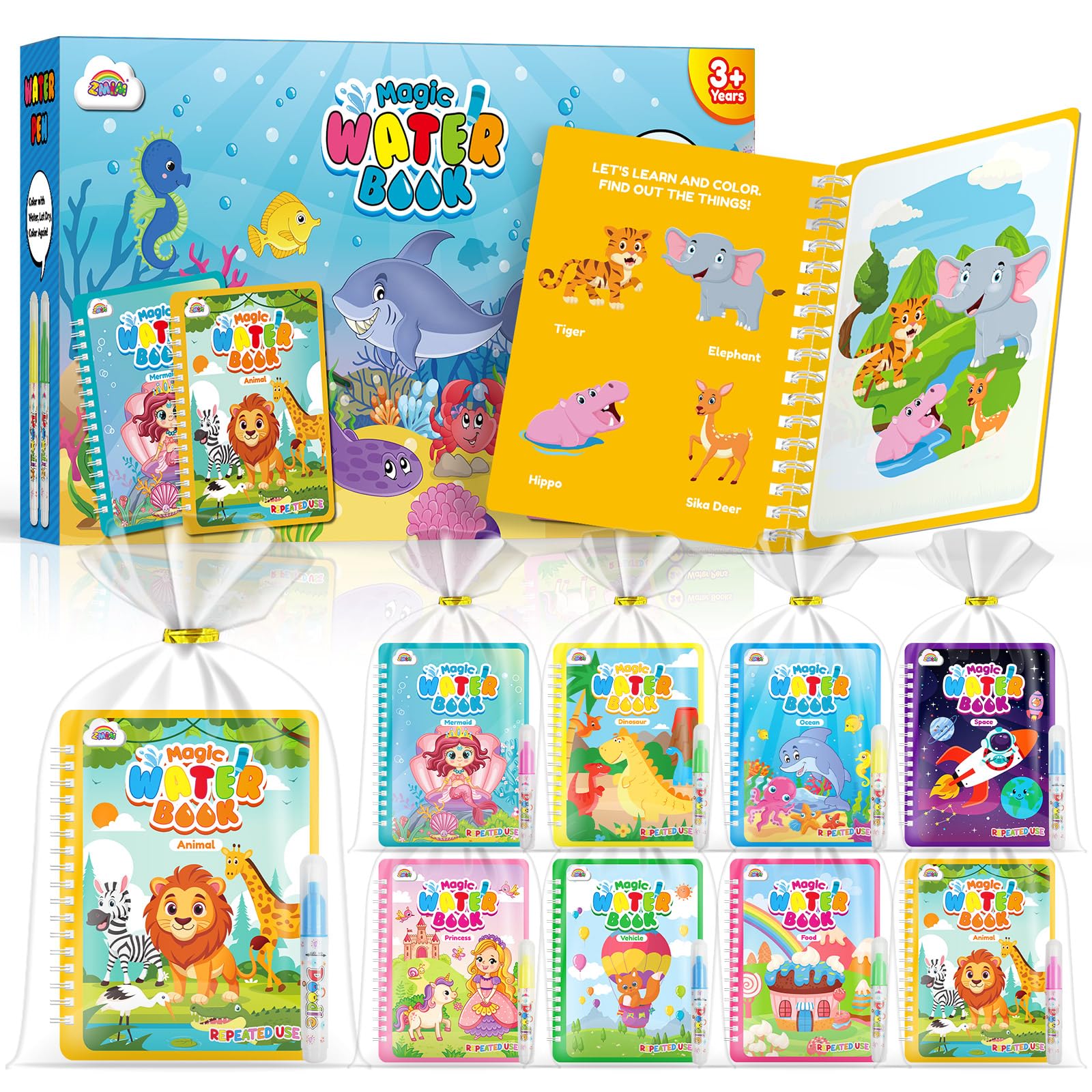 ZMLM 24 Libri da Colorare con acqua gadget compleanno bambina bambino bambini, Riutilizzabili mini libri da colorare Magico Pittura per di 4-8ann regalini fine festa compleanno bambini (24Classica)