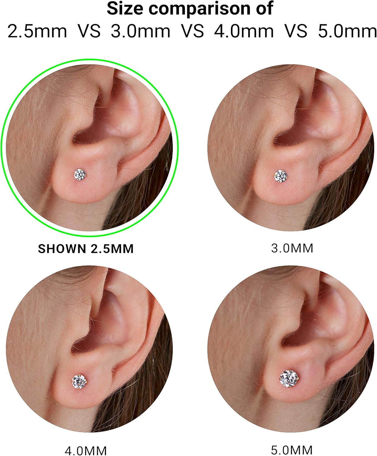 Olivia's Collection 14k White or Yellow Gold 14k White Gold Solitaire Round Cubic Zirconia Stud Earrings with Secure Screw-Backs. Piercing to the Lobe, Upper-Lobe, and further for a Woman, Man, and Teen