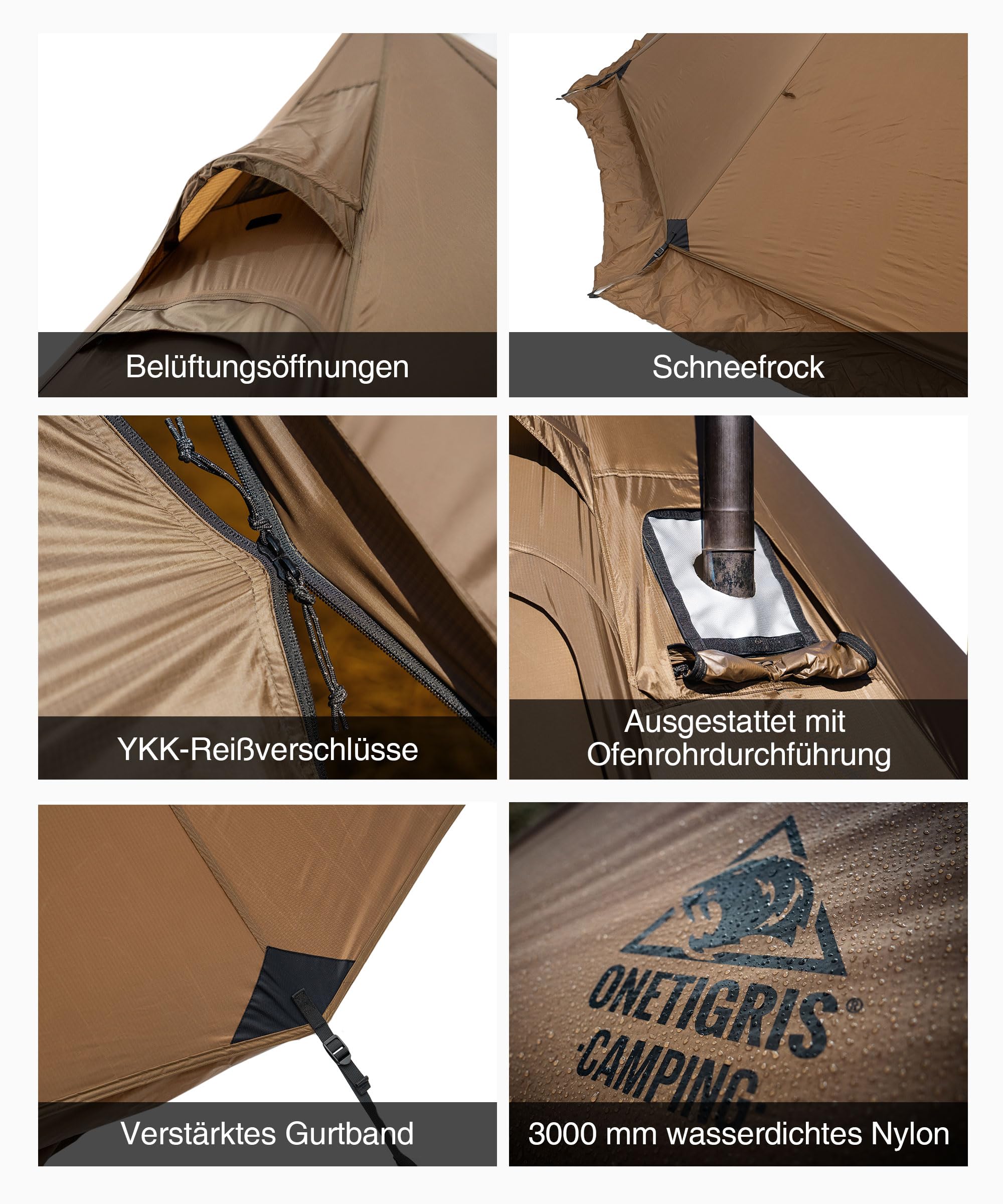 OneTigris NORTHGAZE 2.0 Tipi Zelt für 2–4 Personen Outdoor Camping Zelt mit Ofenloch Abdeckung 4 Jahreszeiten Zelt wasserdicht 3000mm Pyramidenzelt (Nylon)