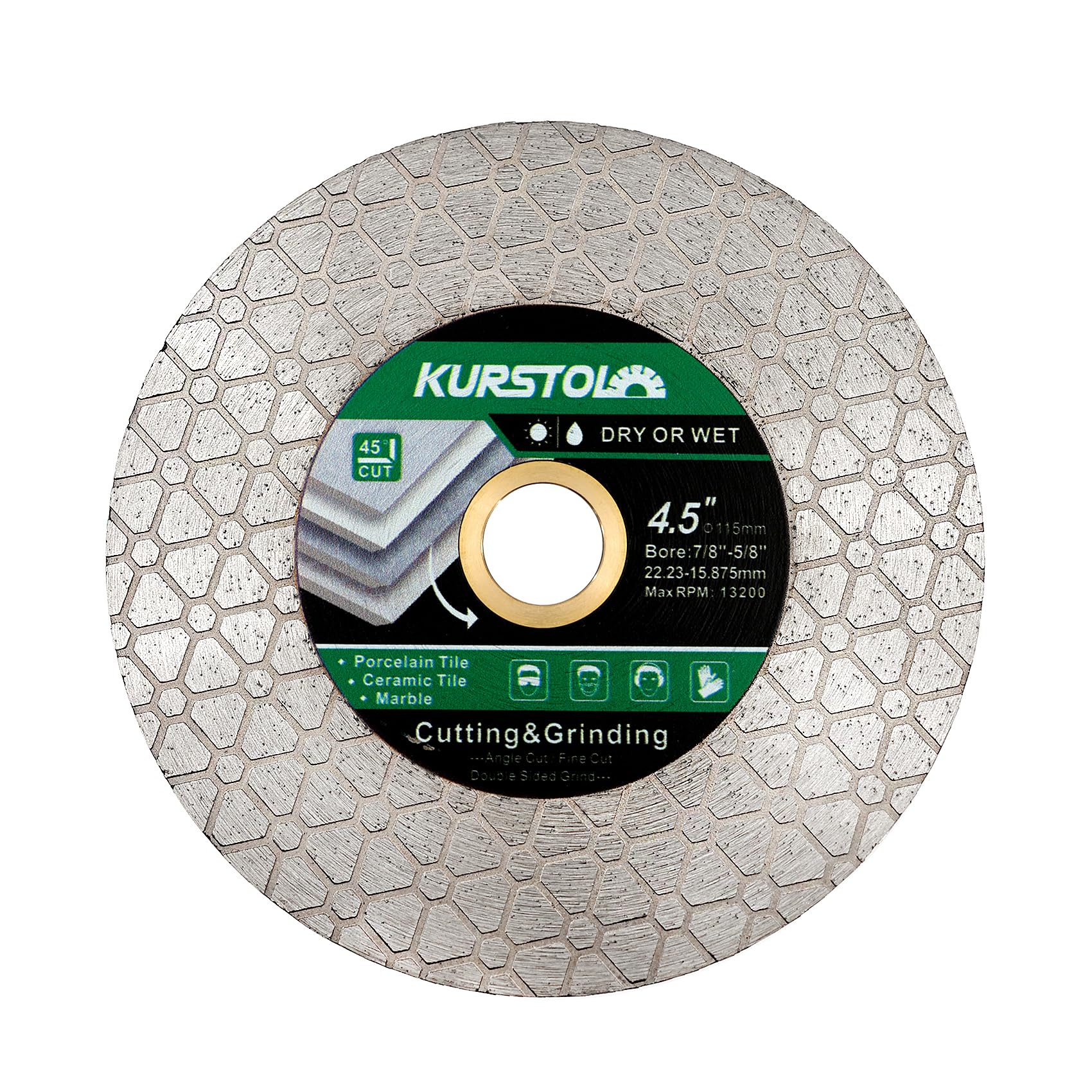 KURSTOL Diamond Cutting Disc - 4.5"/115mm Dual-Purpose Tile Diamond Saw Blade,Angle Grinder Blade Arbor 7/8"-5/8" for Cutting and Grinding Ceramic