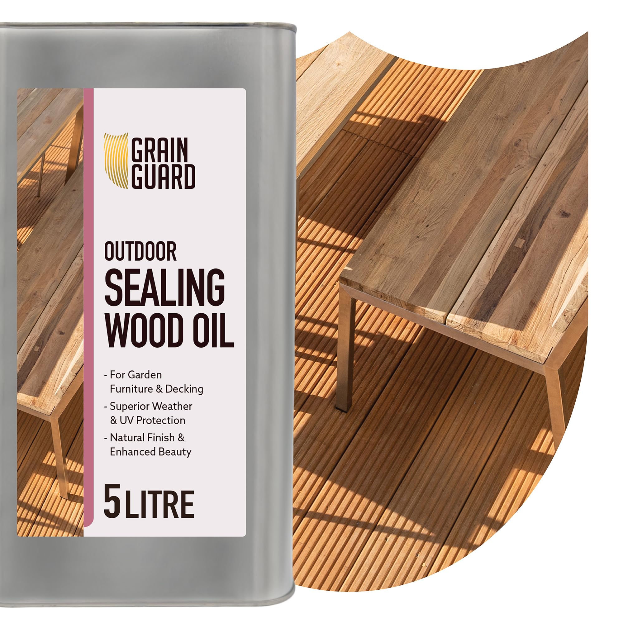 GRAIN GUARD Sealing Oil for Wood | 5 Litre | Protects Against Weather & UV | Matt Finish | Clear | Wood & Fence