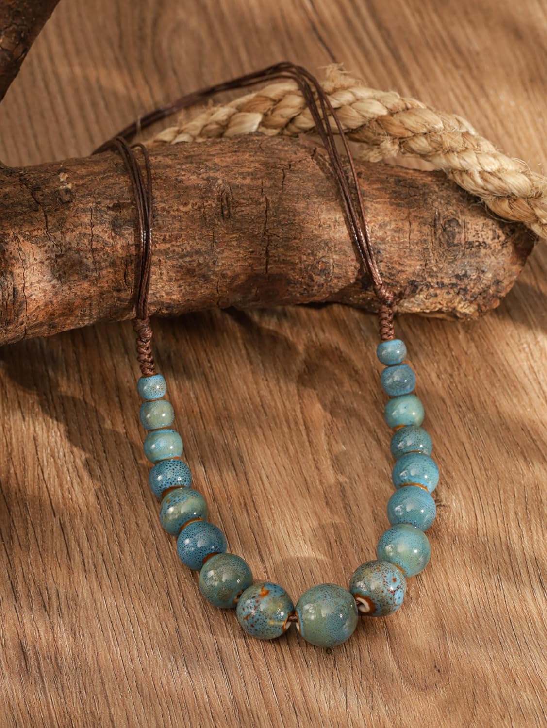 MINACHI Hippie Boho Colorful Ceramic Round Beads Strand Necklace, Bohemian Fashion Statement Jewelry Gift for Women - Image 4