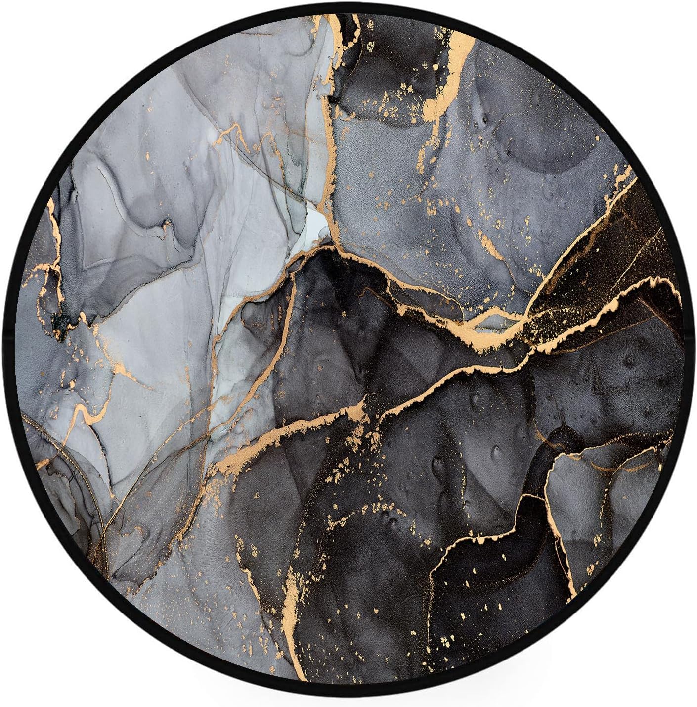 2.6 FT Washable Non Slip Round Area Rug, Medium-Pile Small Circular Rug for Bedroom, Bathroom, Entryway, Kids Room, Office, College Dorm (Blue Curly Marble)