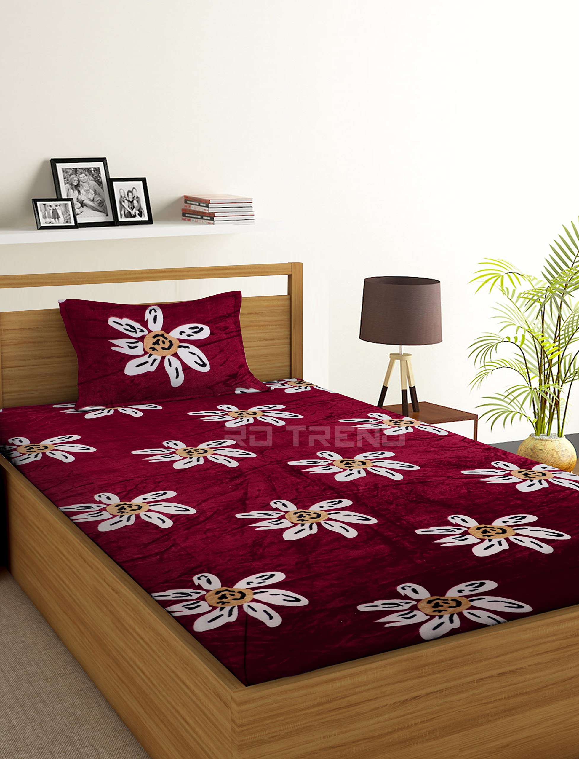 RD TREND 190 GSM Flannel Elastic Warm Printed bedsheets for Winter Single Fitted Size (72x48x8 Inches) with 1 Pillow Cover Size (18x28 Inches) Color- Maroon (B0BDVPKNLX) Amazon Price History, Amazon Price Tracker
