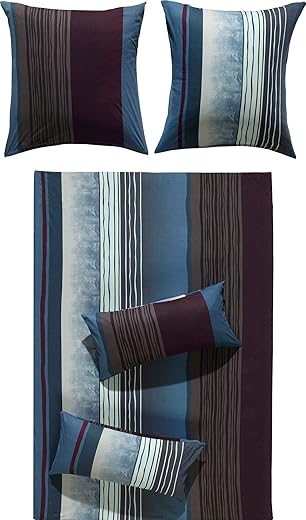 REDBEST Bettwäsche Single-Jersey blau-anthrazit Größe 155×200 cm (40×80 cm)