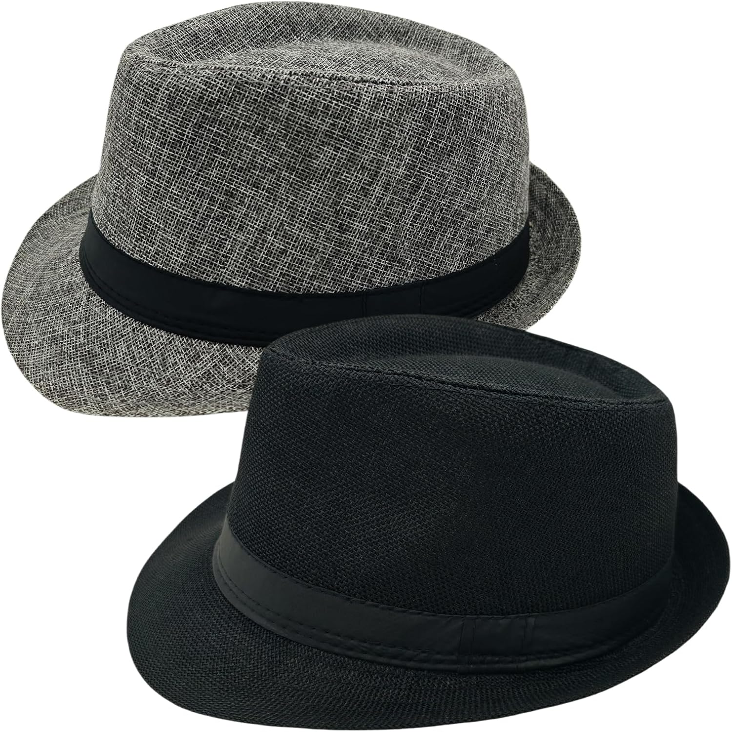 2 Pack Short Brim Fedora Classic 20s Trilby Panama Hats Summer Travel Cap for Men Women