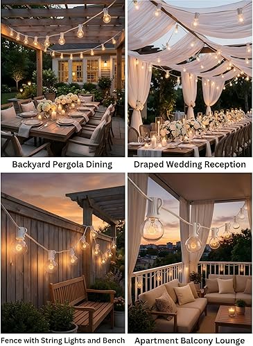 Miniatura 6 de Guirnalda de luces para exteriores de 50 pies, luces de patio G40 con 53 bombillas de vidrio transparente (3 de repuesto), luces colgantes