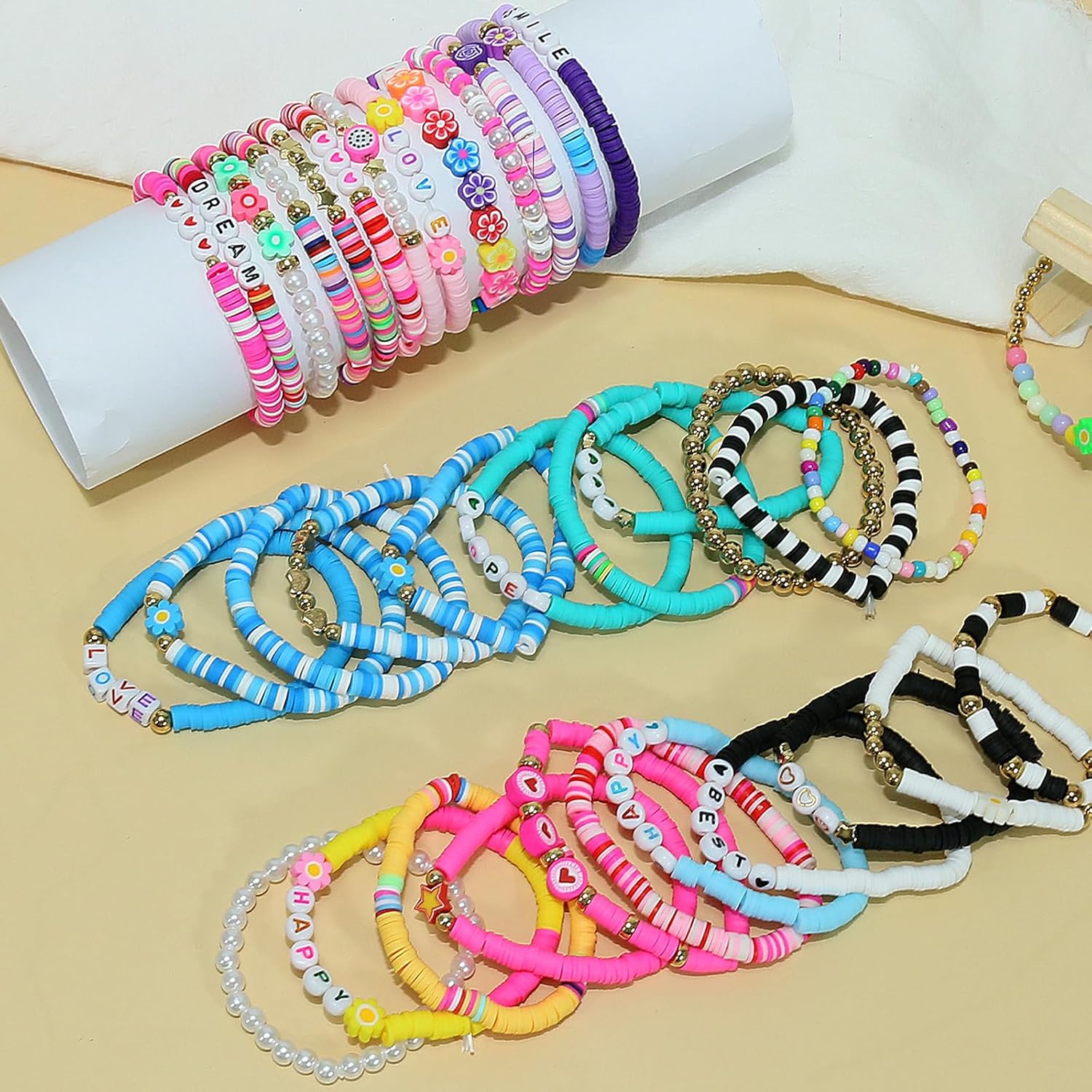 40 Pcs Bracelets for Women Stretch Stackable Elastic Layering Friendship Bracelet, Boho Summer Beach Jewelry Party Favors Gift Party Supplies - Image 7