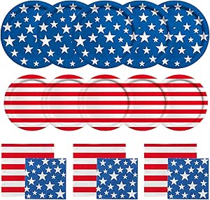 American Flag Patriotic Party Supplies - Disposable Dinner Plates, Dessert Plates, Napkins, and Cocktail Napkins for Independence Day, Veterans Day, Election Day, 4th of July (Serves 50)