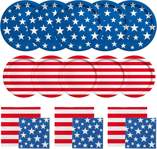 American Flag Patriotic Party Supplies Disposable dinner paper plates dessert paper plates Napkins and Cocktail napkins for Veterans Day Election Day 4th of July Independence Day Decorations, Serve 50