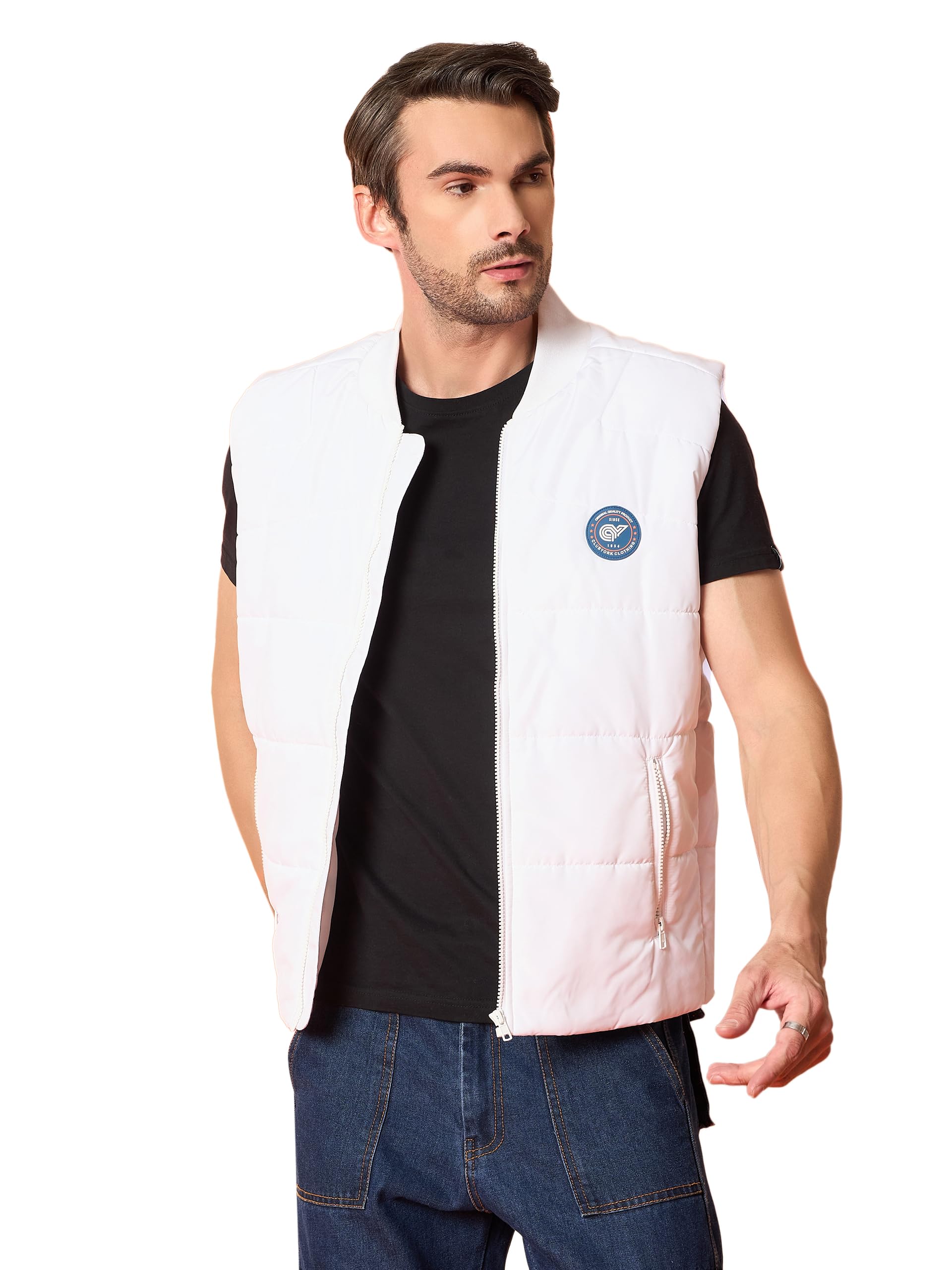 club york Men White Sleeveless Solid Mock Neck Jacket-picture-11