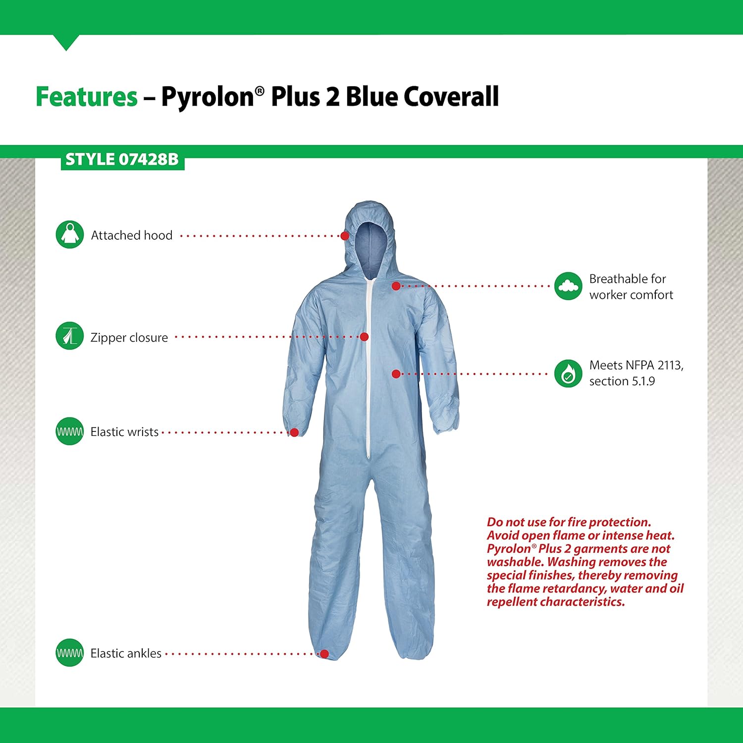 Lakeland Pyrolon Plus 2 Flame-Resistant Disposable Coverall with Hood, Blue, Medium, Elastic Cuff (Case of 25)