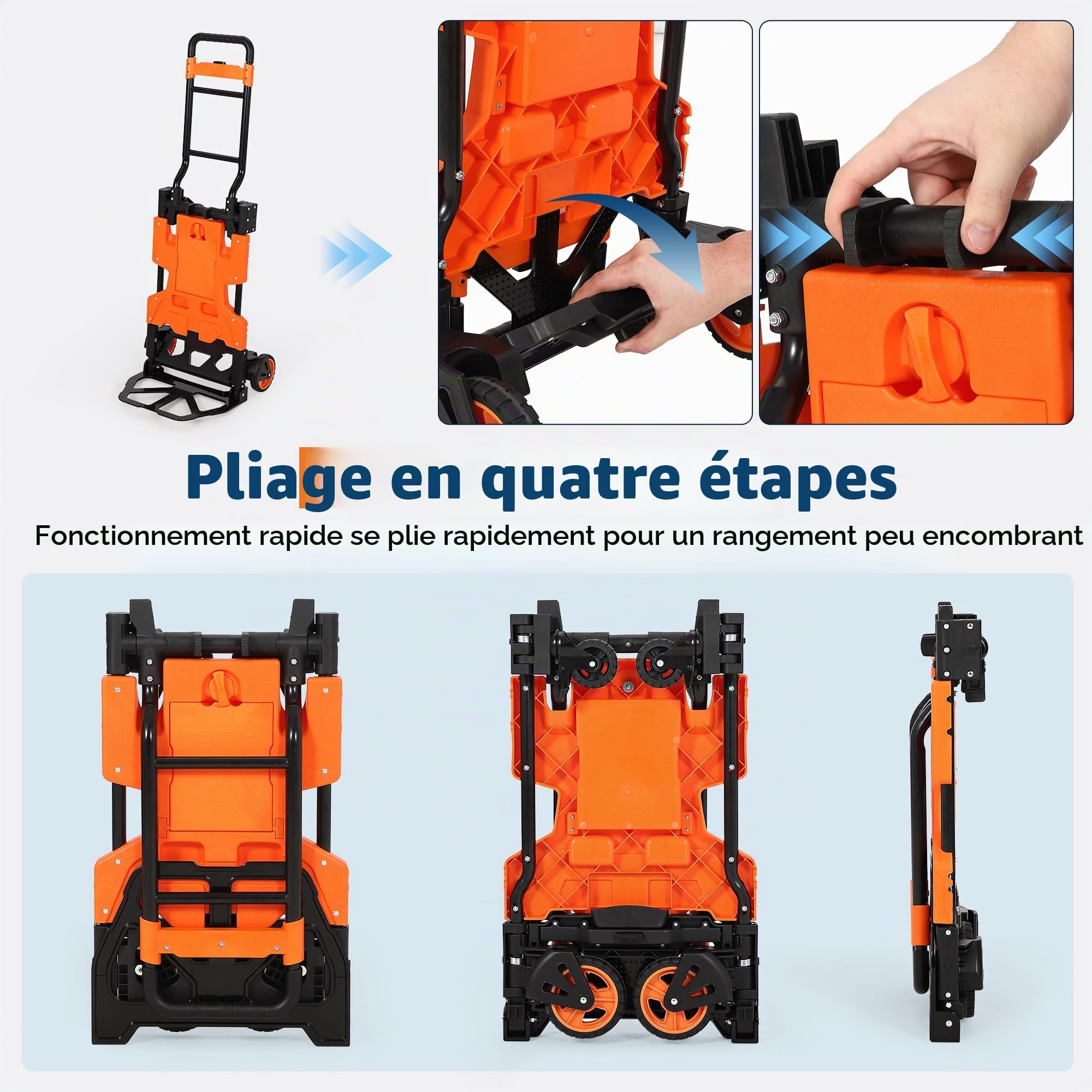 Diable et Chariot Plateforme 2en1 avec Boîte Pliante Tendeurs avec Crochets