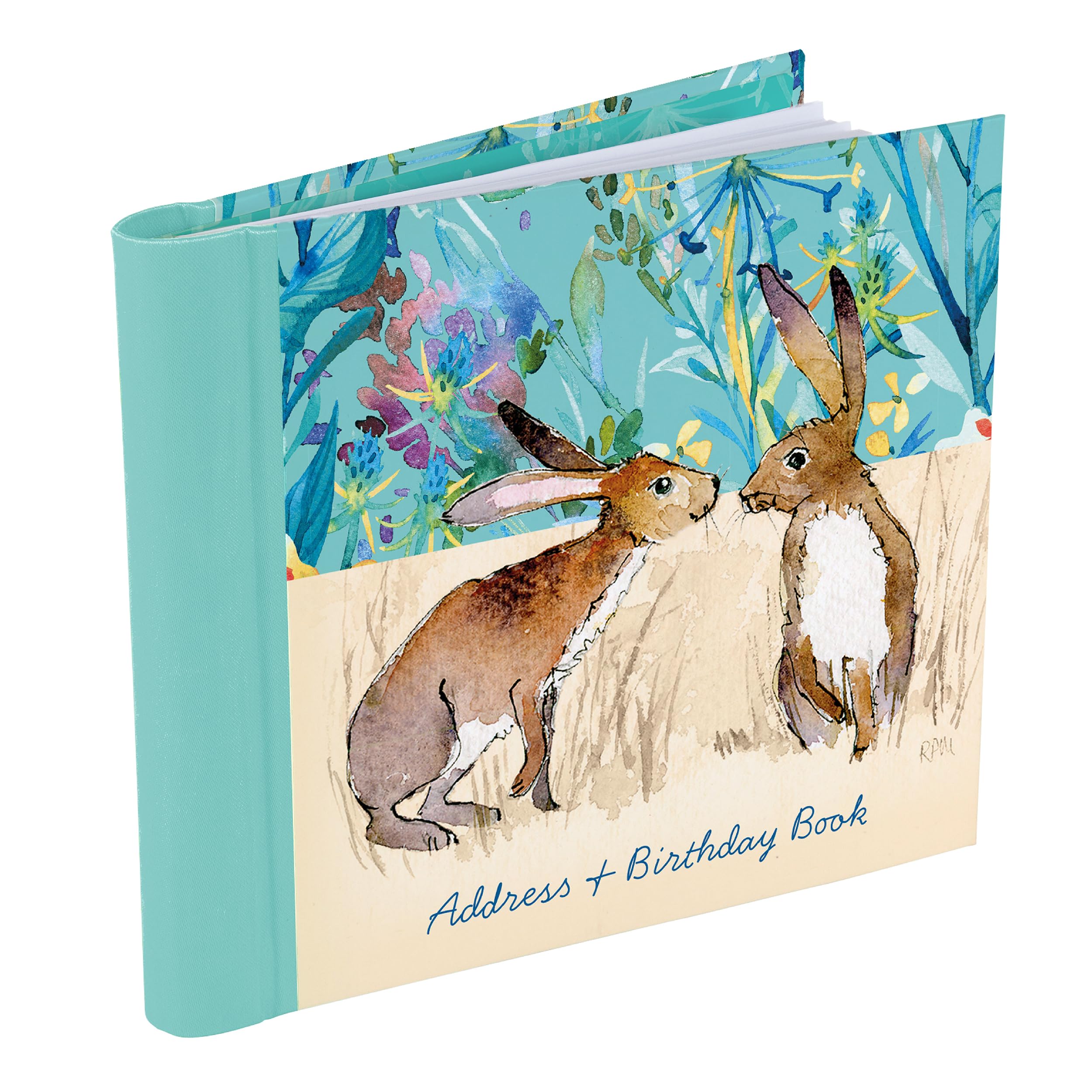 Gifted Stationery Address and Birthday Book for All Your Contacts. Cloth Covered Spiral Binding Journal Notebook to Keep Track of Names, Address, Phone, Email, Birthdays. 200 Pages, Kissing Hares