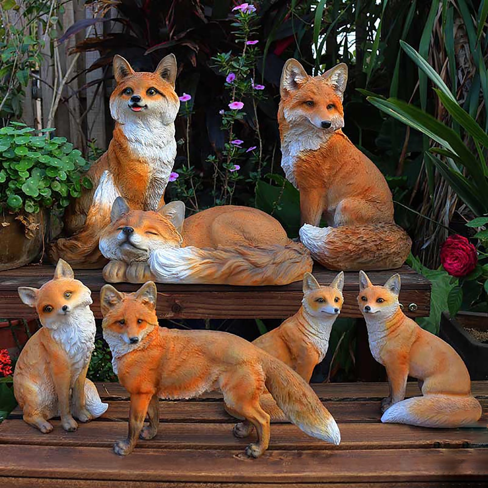 Gartenfiguren & Gartenstatuen Fuchs deko 31x20x18 cm Gartenfiguren für draußen wetterfest Tiere Figuren Harz Geschenk Skulptur Balkon Terrassen Deko