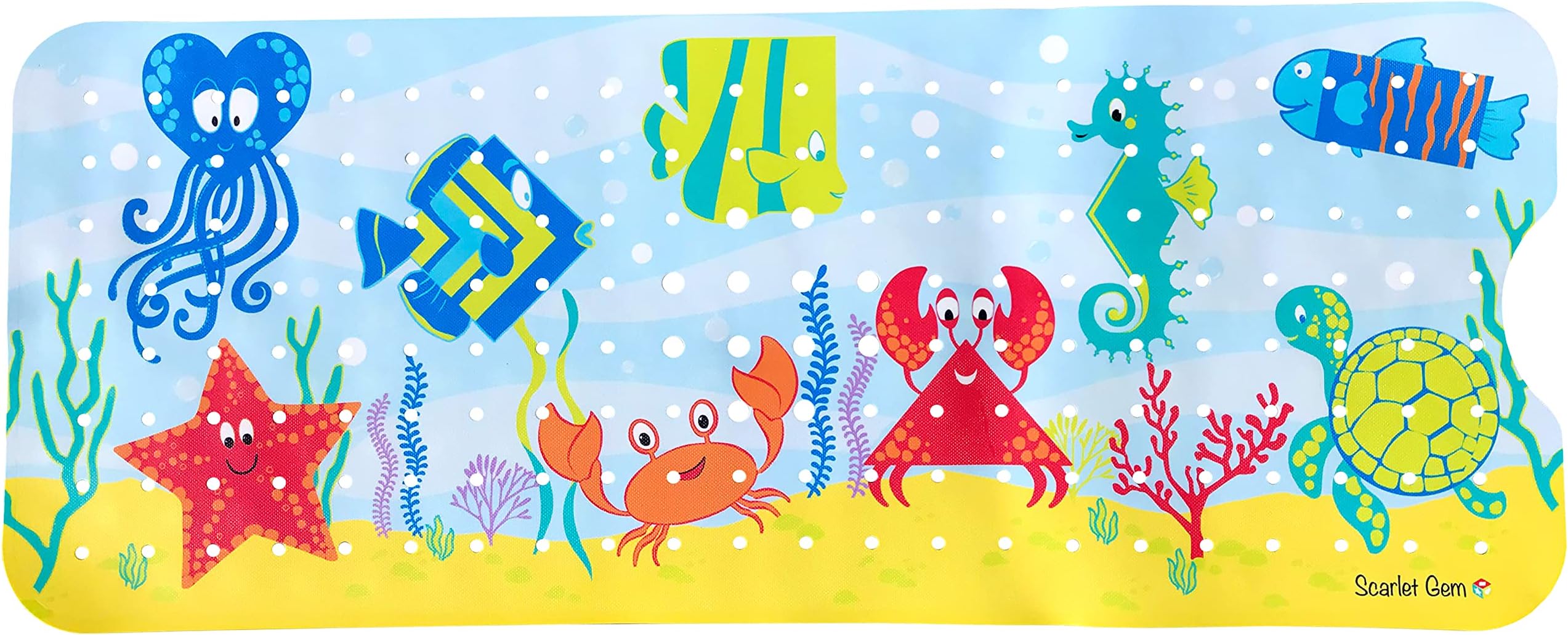 Scarlet Gem Ocean Scene Extra Long 100x40cm Non-Slip Bath and Shower Mat for Babies, Toddlers and Children