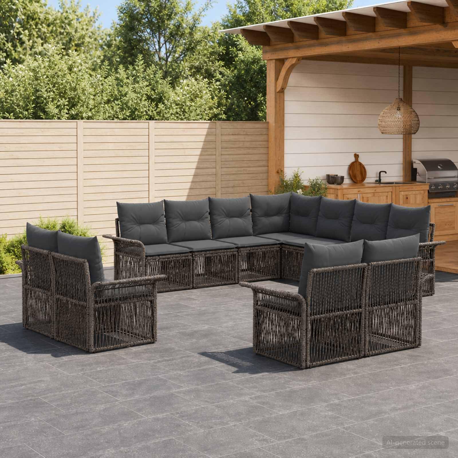 Solivagant Gartensofa-Set 11 STK. Grau und Dunkelgrau Poly-Rattan,87.23 kg,Möbel,Gartenmöbel-3434999