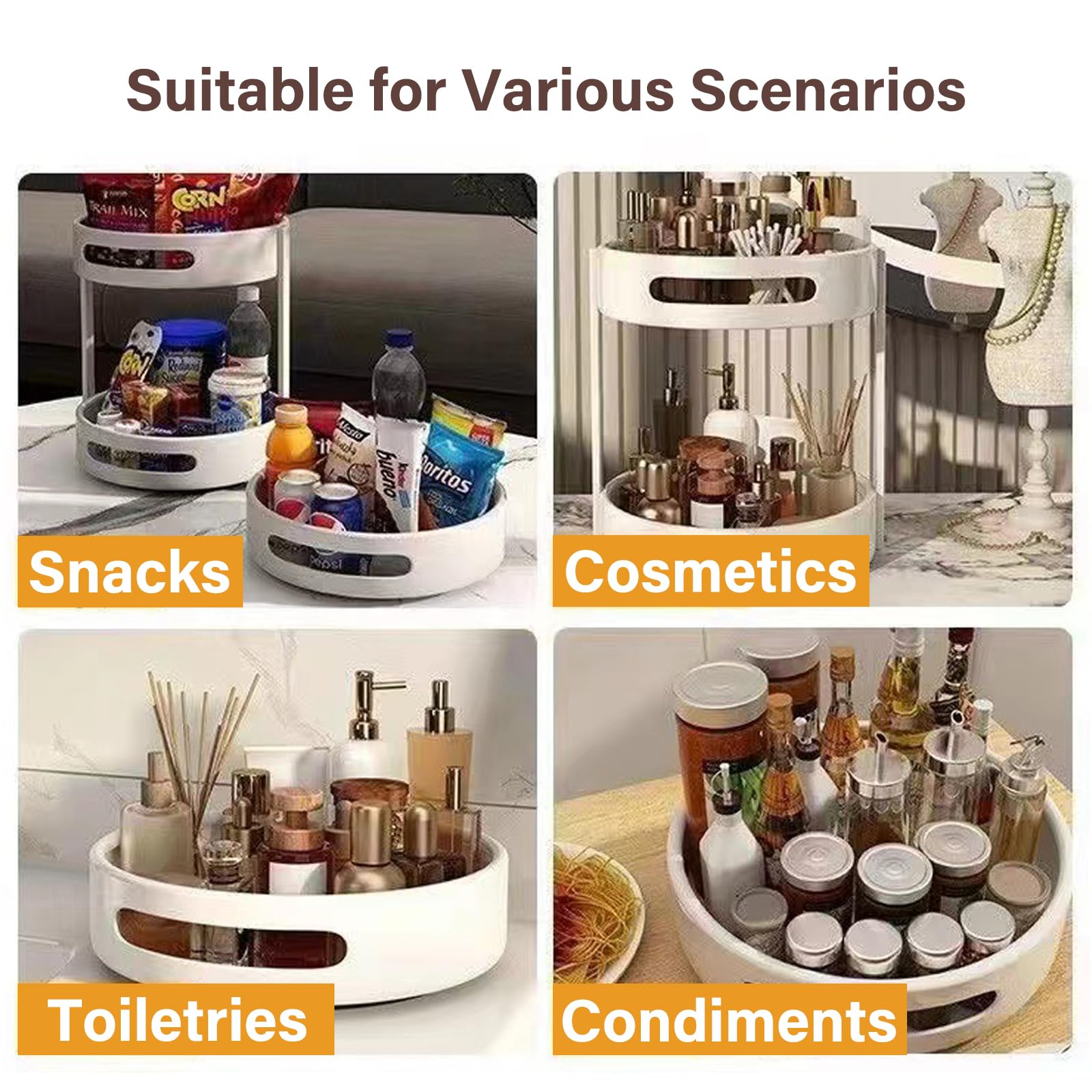Lazy Susan Plateau tournant à 2 niveaux rotatif à 360° pour comptoir de cuisine et garde-manger – Blanc Parfait pour un accès facile et des espaces sans encombrement