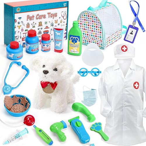 Miniatura 1 de Juego de cuidado de mascotas, kit médico para niños y niños pequeños, kit veterinario de veterinario juego de simulación y disfraz de médico para