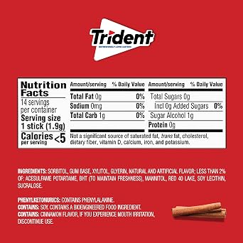 Trident Cinnamon Sugar-Free Chewing Gum, 24 Packs of 14 Pieces (336 Total Pieces)