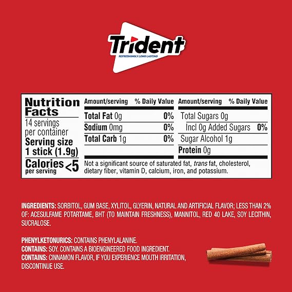 Trident Cinnamon Sugar-Free Chewing Gum, 24 Packs of 14 Pieces (336 Total Pieces)