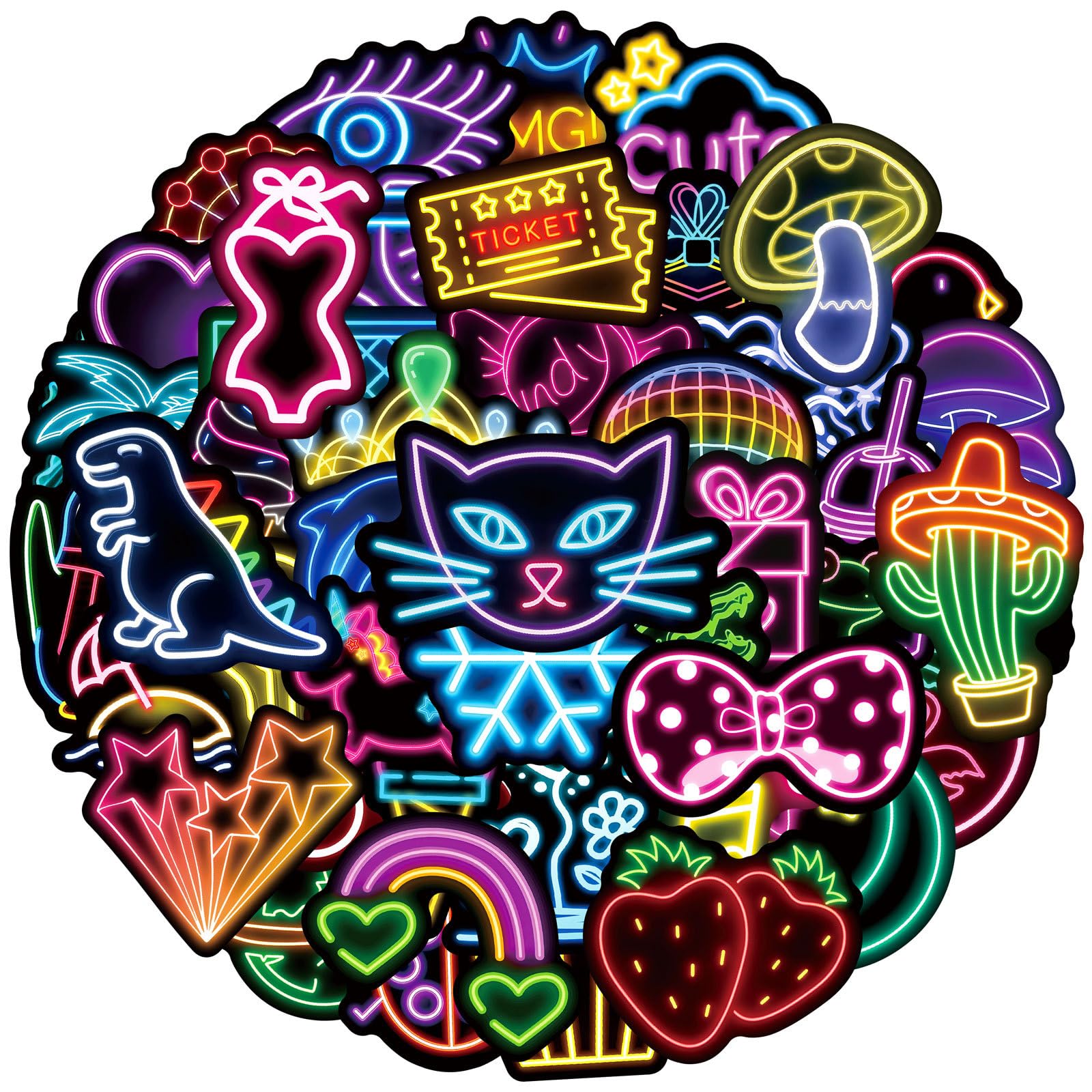 50Pcs Neon Pattern Stickers Bold Style Vinyl Decals for Laptops Skateboards Luggage Helmets Bikes and Phones Fans Lovers and Urban Vibe Enthusiasts