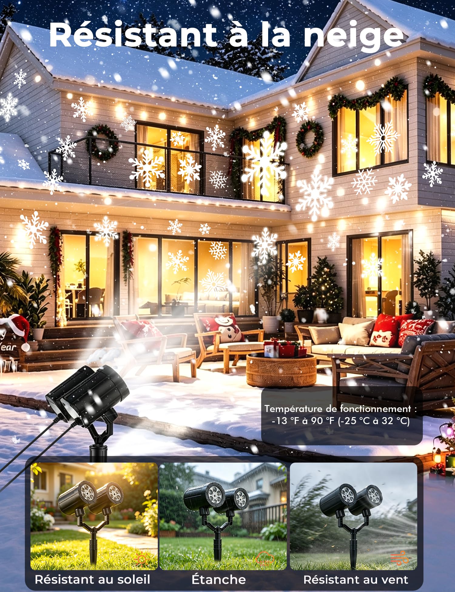 GUSODOR Projecteur Noel Exterieur Double Tete Flocons de Neige, Blanc, X