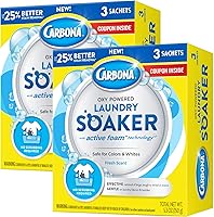 Carbona Oxy Powered Laundry Soaker 2-Pack | Active Foam Stain Remover, Bleach-Free, Safe for Colors & Whites, 5.3oz