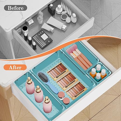 Miniatura 4 de Juego de 25 organizadores de cajones de plástico, 4 tamaños versátiles bandejas organizadoras y contenedores de almacenamiento para maquillaje,