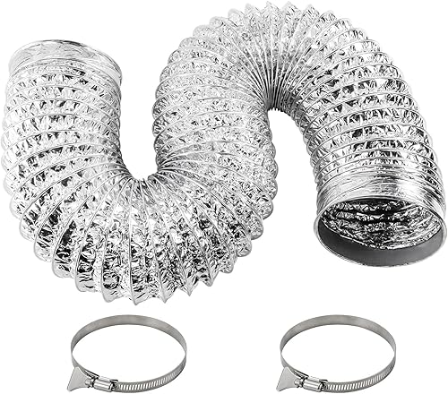 Funmit Kit de manguera de ventilación para secadora, 4 pulgadas de diámetro por 5 pies de longitud, con 2 abrazaderas de tornillo sin fin de acero