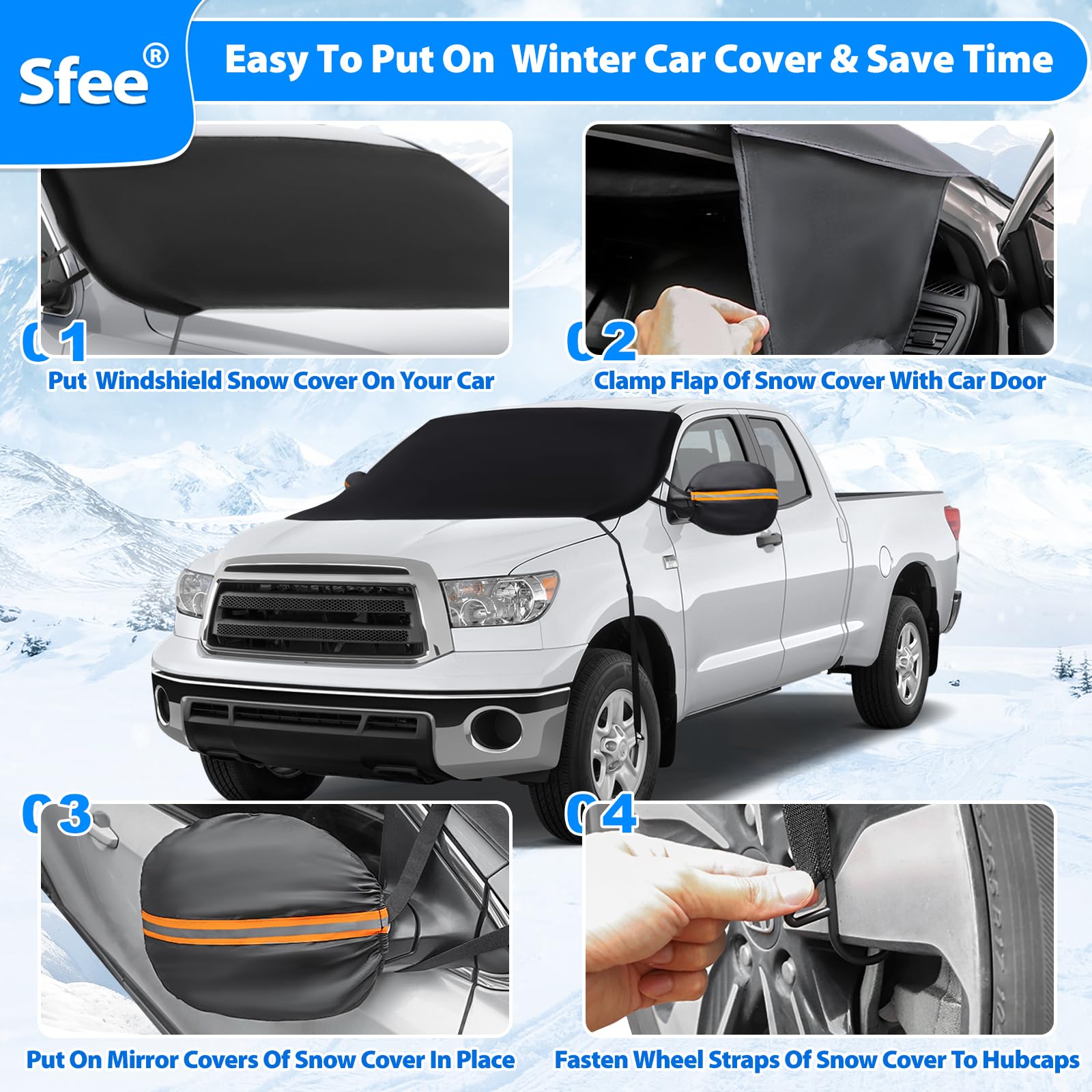 Sfee Windshield Cover for Ice and Snow Heavy-Duty 600D Waterproof Windshield Snow Cover With 2 Mirror Covers All-Weather — view 7
