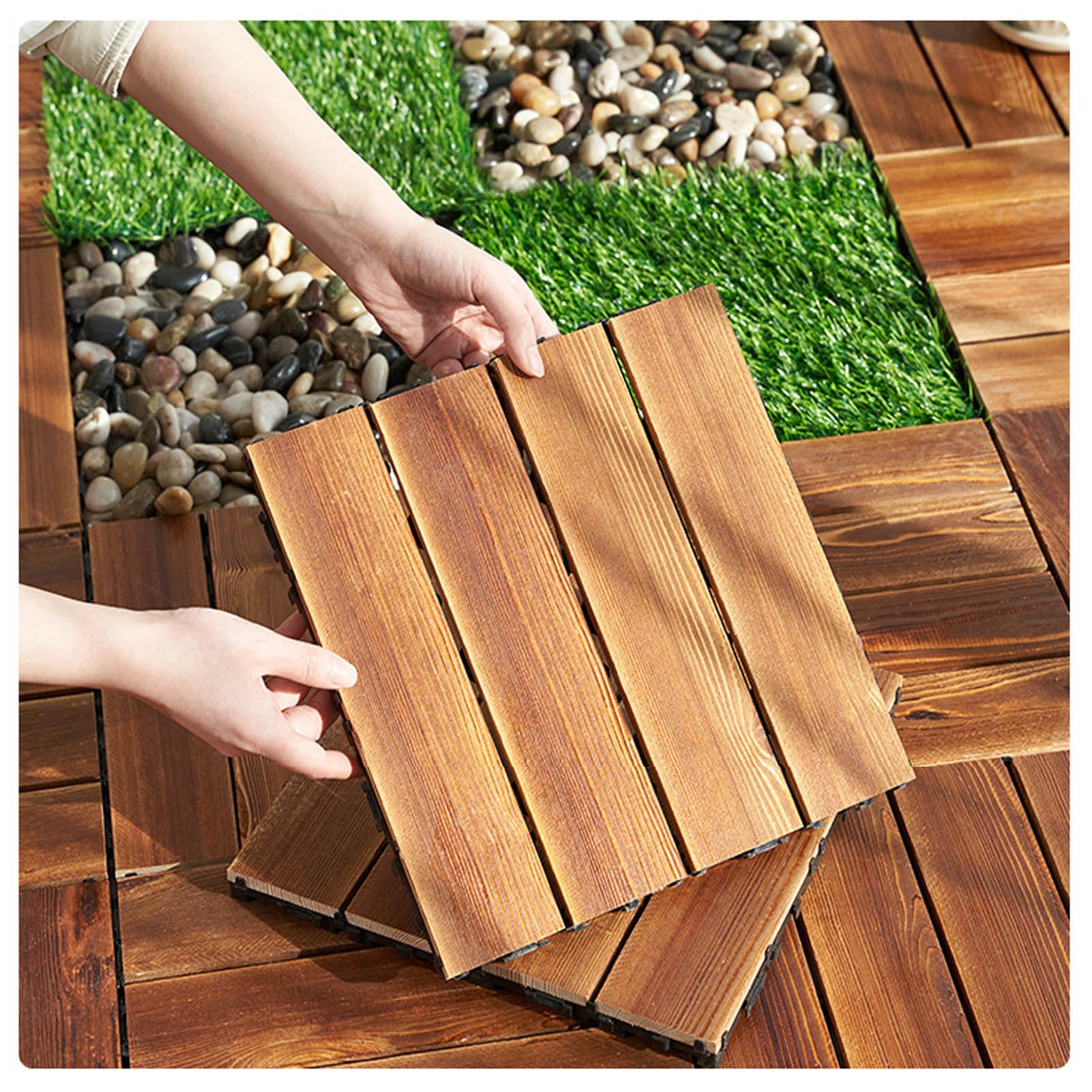Baldosas Madera Suelo WPC Losetas Antideslizante Interior Exterior Terraza Balcón Jardín 30x30cm 20pcs