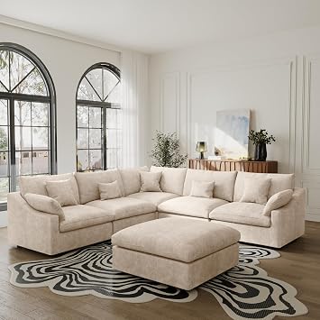119.29" U-Shaped Sectional Couches for Living Room, Cloud Couch Deep Seat, Modular Sectional Sofa with Chaise, Oversized 5 Seaters Sofas Furniture for Living Room, Apartment, Khaki