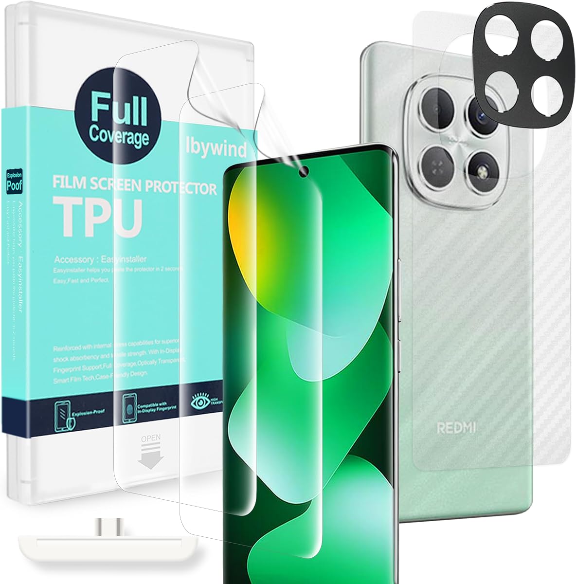 Ibywind Folia Ochronna do Xiaomi Redmi Note 15 4G,2 Sztuki folia hydrożelowa z osłoną obiektywu aparatu,łatwe narzędzie do instalacji,bez pęcherzyków powietrza,odporna na pękanie i zarysowania
