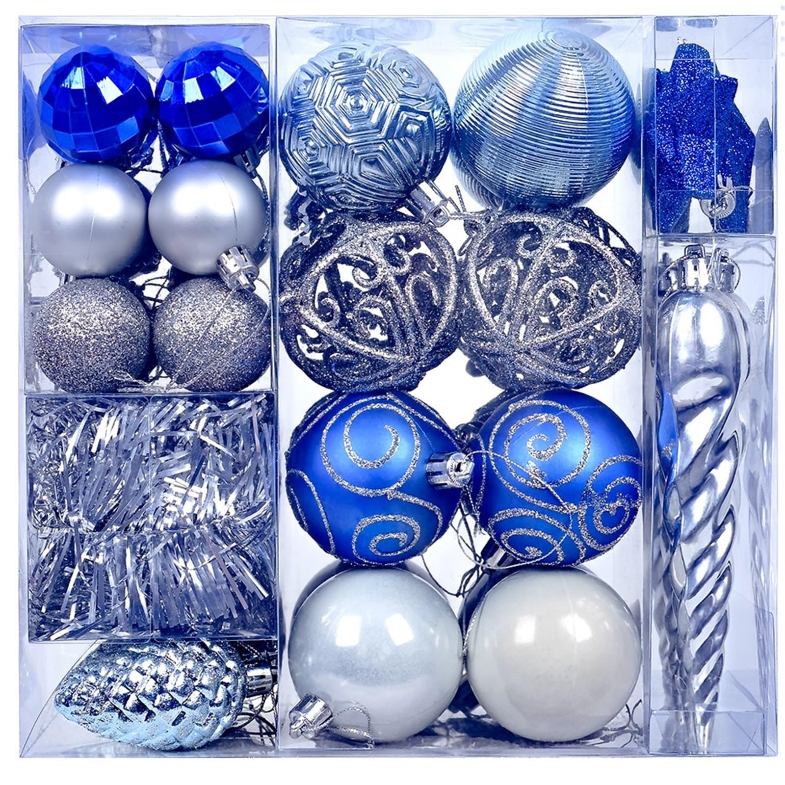 weihnachtsschmuck Weihnachtsschmuck-Set, bruchsicher, Weihnachtsbaumschmuck, Kugelornamente, lose, for Aufhängen for Weihnachtsbäume, Weihnachtsdekoration, 2 Boxen Set(Bleu)