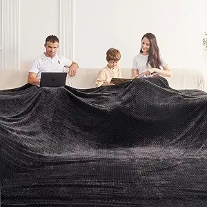 Oversized King Fleece Blanket 120x138 Inches, Seamless Soft Cozy 3D Jacquard Flannel Blanket 10'x11.5' Extra Large for Bed, Sofa, Couch, Travel & Camping, California King Throw, Black Leaf