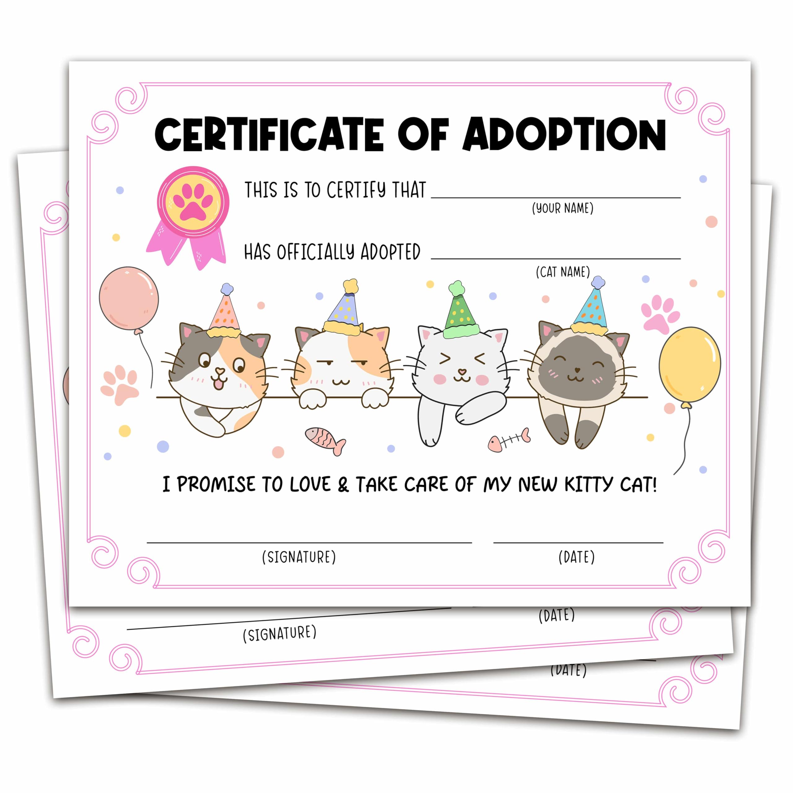 Cat Kitten Adoption Certificates - 10 Pcs Colorful Party Favors for Cat Birthday Parties