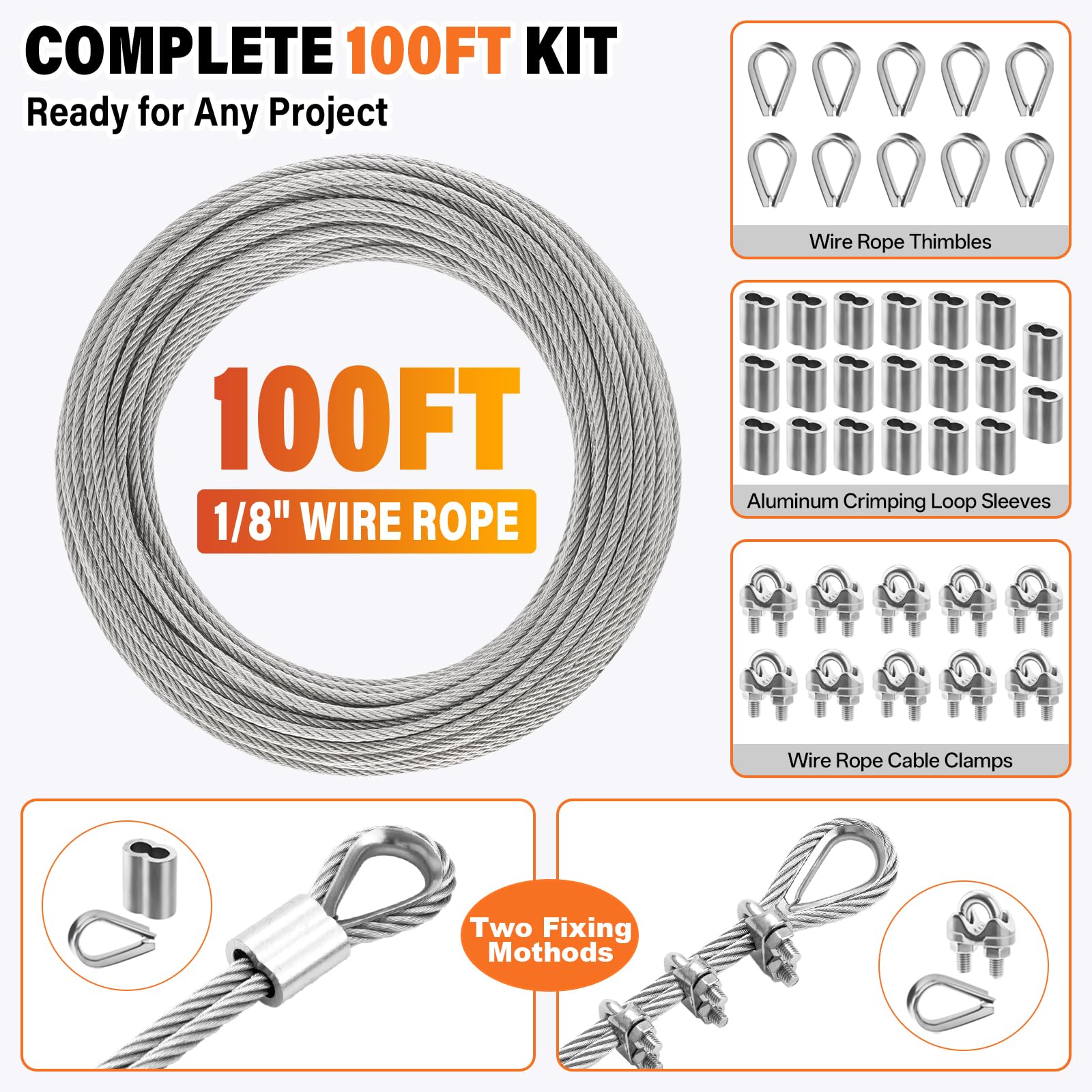 Stainless Steel Cable Kit - 100ft 1/8" Rope -7