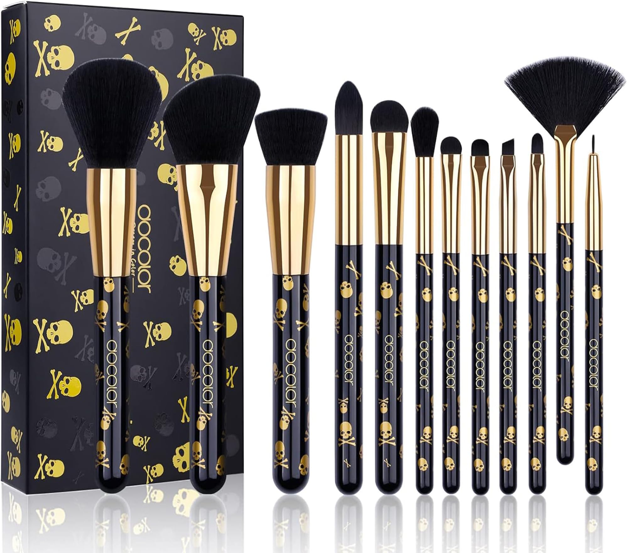 docolor Makeup Brush Set 12Pcs Skull-Print Makeup Brushes