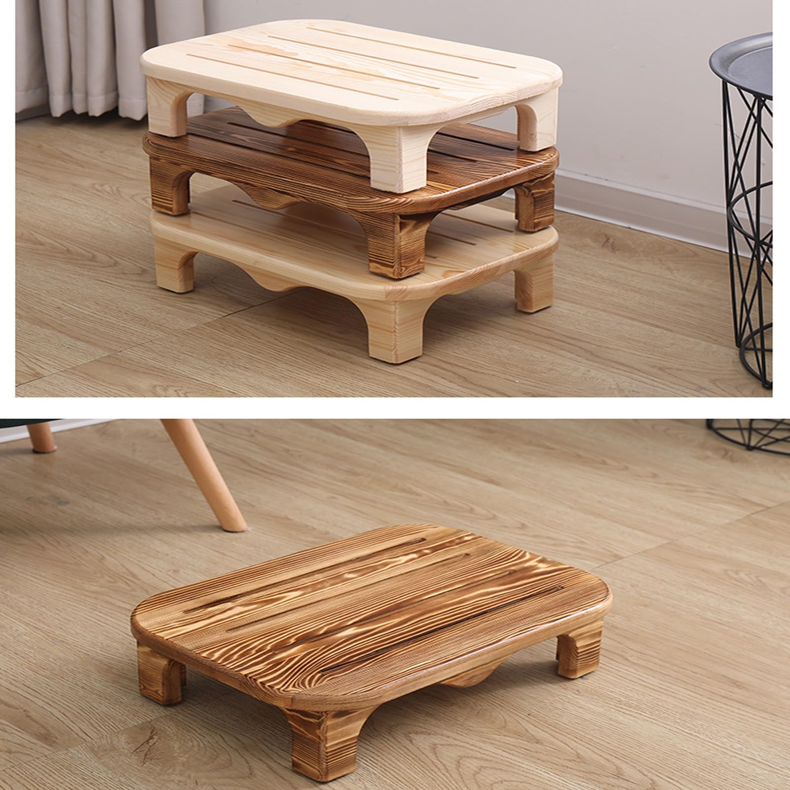 Fußhocker, One Step Hocker, Massivholzmaterial, poliert und abgerundet(Wood Color)