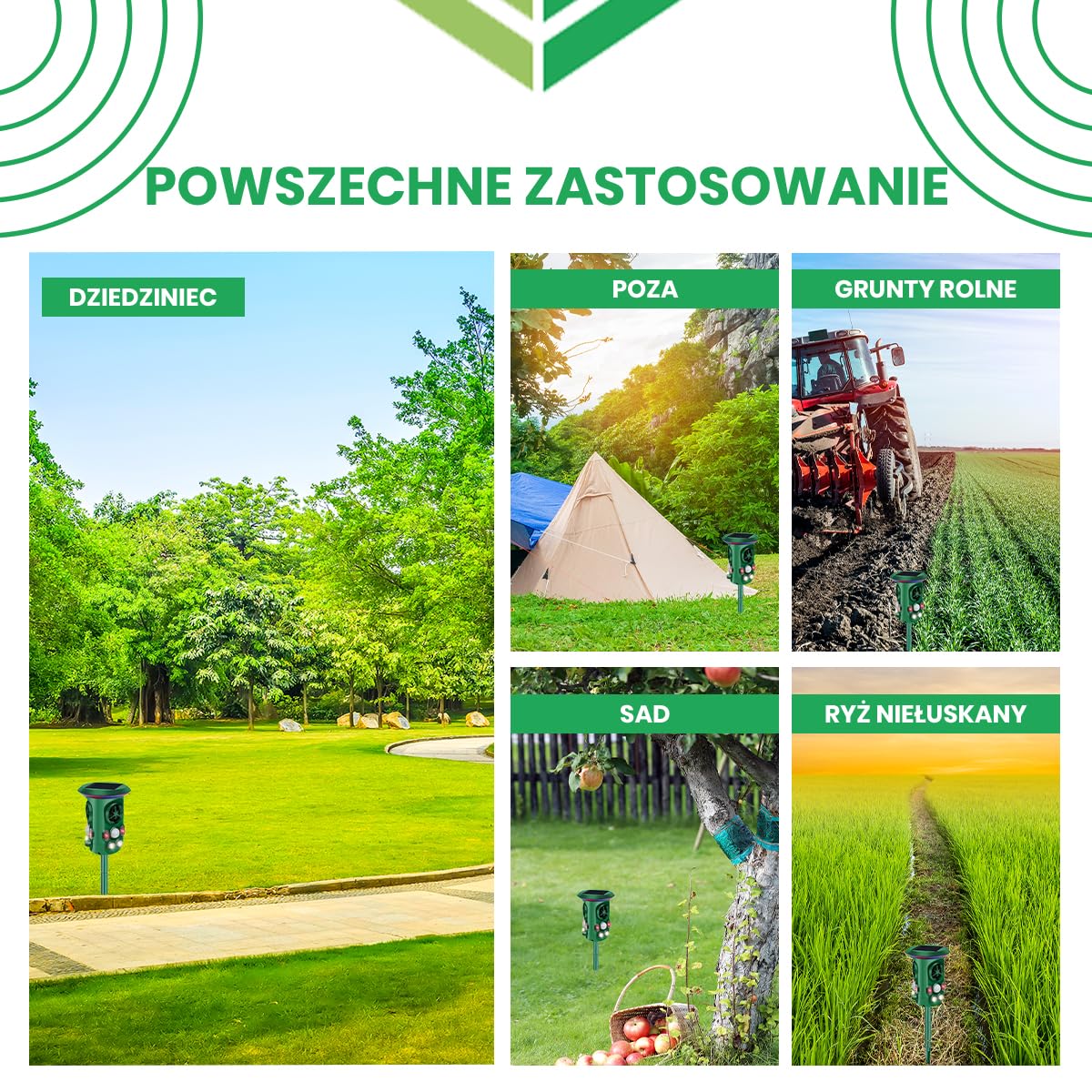 Odstraszacz kotów Fleau Garden PRO - Odstraszacz zwierząt - Ultradźwiękowy - Energia słoneczna - kun - gołębi - szkodników - Wodoodporny (Zielony — ochrona 360°)