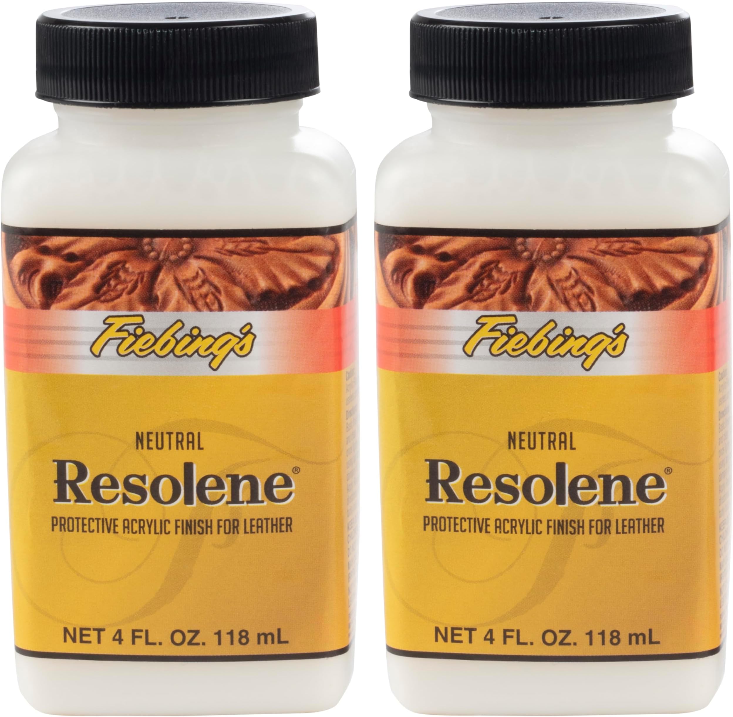 Fiebing's Acrylic Resolene (Neutral 2 Pack, 4 oz Each) - Protective Acrylic Leather Finisher - Glossy Top Coat for Dyed & Polished Leathercraft - Flexible, Durable, Water Resistant for Boots, Couch