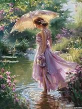 JXAVAXDE Diamond Painting Woman in The Garden 5D Adults and Beginners Full Diamond Kit, Circular Crystal Cross Stitch Art New Hobbies Home Decor Room Decor 16x12 inch