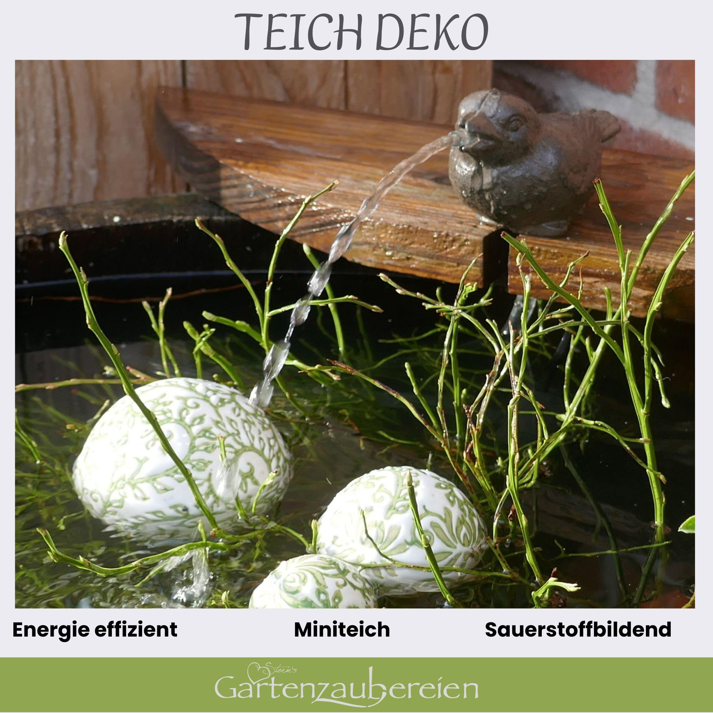 Wasserspeier Spatz inkl.Solar- Pumpe Gusseisen Teichdeko