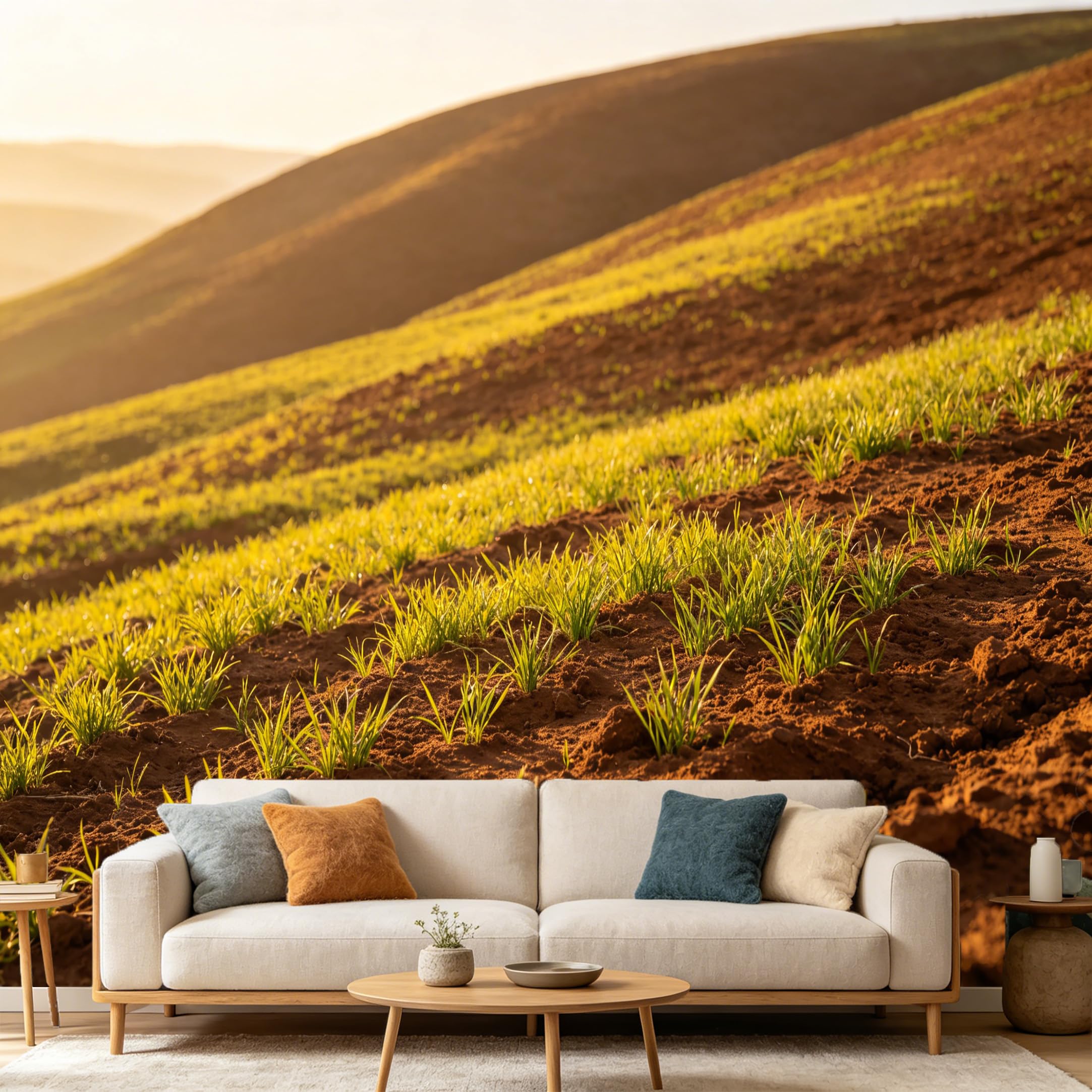 Custom Size Wall Mural Sunset Farmhouse Hillside Agriculture Field SelfAdhesive Art Prints wall Fabric（No PVC） Removable Wallpaper Home Bedroom Decor