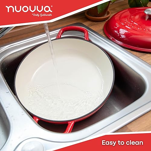 Miniatura 5 de Cazuela de hierro fundido poco profunda con tapa, olla de horno holandés antiadherente, apta para horno hasta 500  F, utensilios de cocina